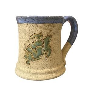 Studio Art Pottery Mug Sea Turtle Stoneware Beach House Alicia Daily Signed
